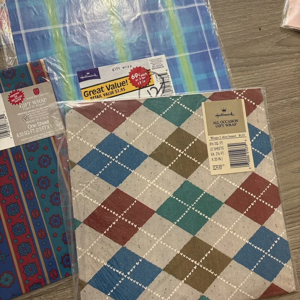 Vintage Wrapping Paper Lot Floral Plaid Hallmark, Cleo, GiftCenter